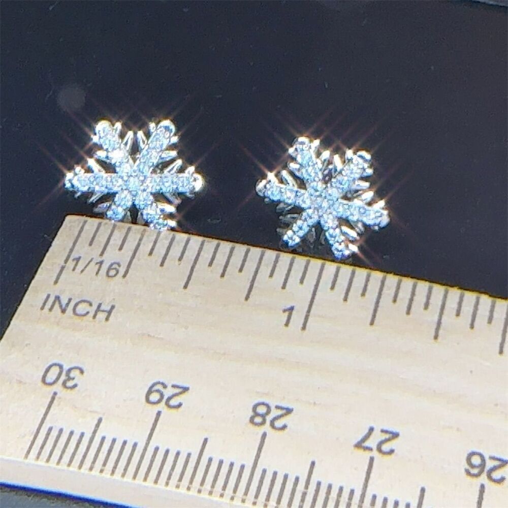 Silver Snowflake Crystal CZ Stud Earrings Christmas Theme - Picture 7 of 8